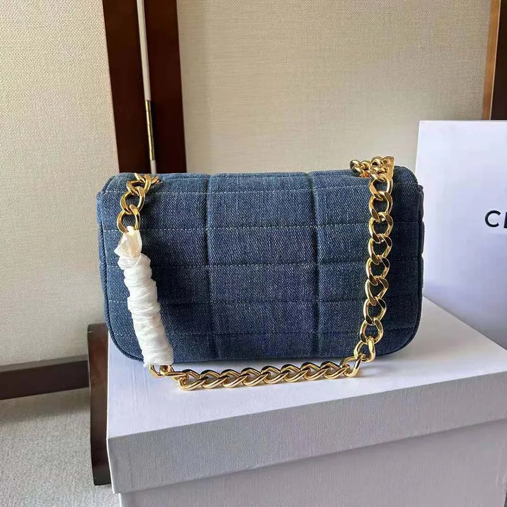 Celine Chain Shoulder Bag Matelasse Monochrome Celine in Quilted Denim for Women Celine Chain Shoulder Bag Matelasse Monochrome Celine in Quilted Denim for Women