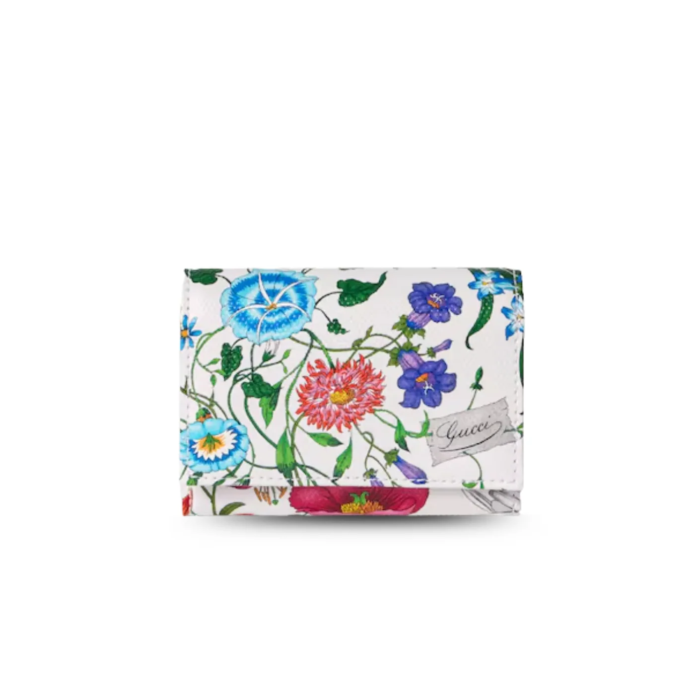 Gucci Flora Motif Bi Fold Card Case / White in Multicolor Palladium Hardware