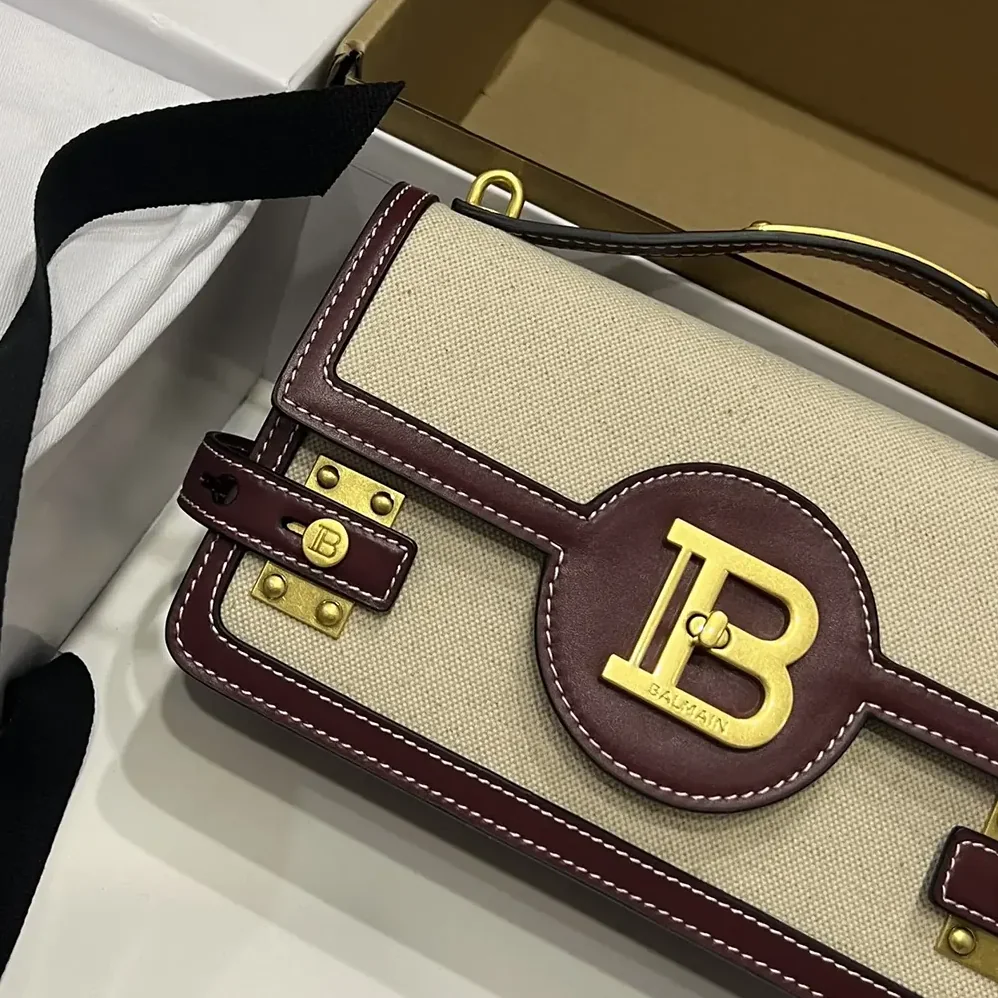 Balmain B Buzz 24 Canvas and Leather Bag for Women Balmain B Buzz 24 Canvas and Leather Bag for Women