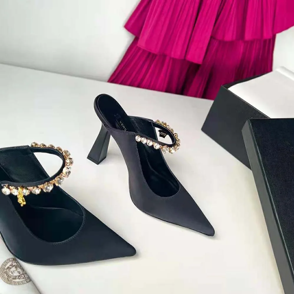 Versace Artifact Mules in 105mm Heel Height for Women in Black Versace Artifact Mules in 105mm Heel Height for Women in Black