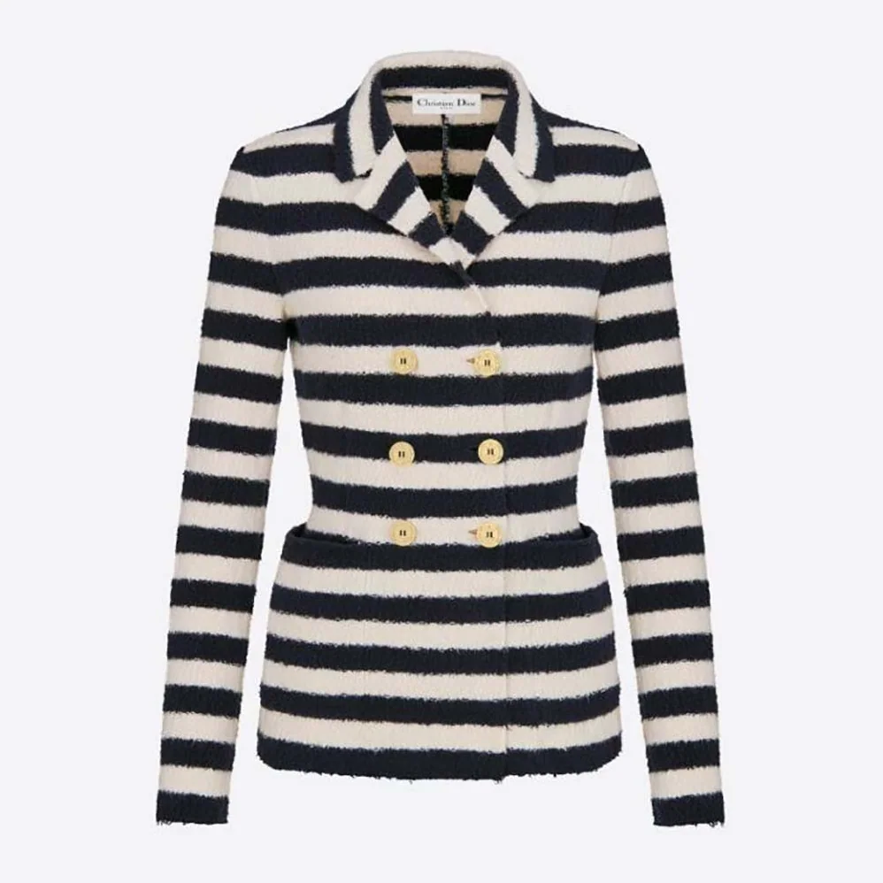 Dior Mariniere Marlene Jacket Navy Blue and Ecru Double for Women in Breasted Cotton Knit