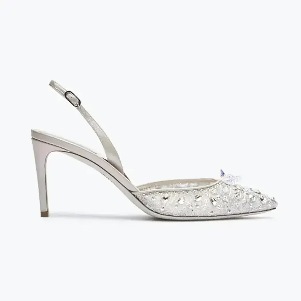 Rene Caovilla Silver Slingbacks Cinderella 75 for Women Rene Caovilla Silver Slingbacks Cinderella 75 for Women