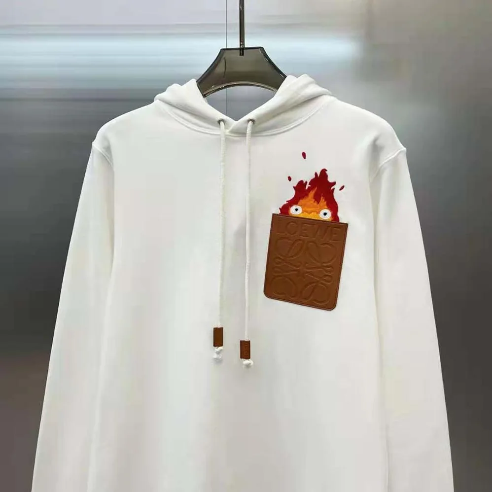 Loewe Calcifer Leather Patch Hoodie in Cotton for Women in White