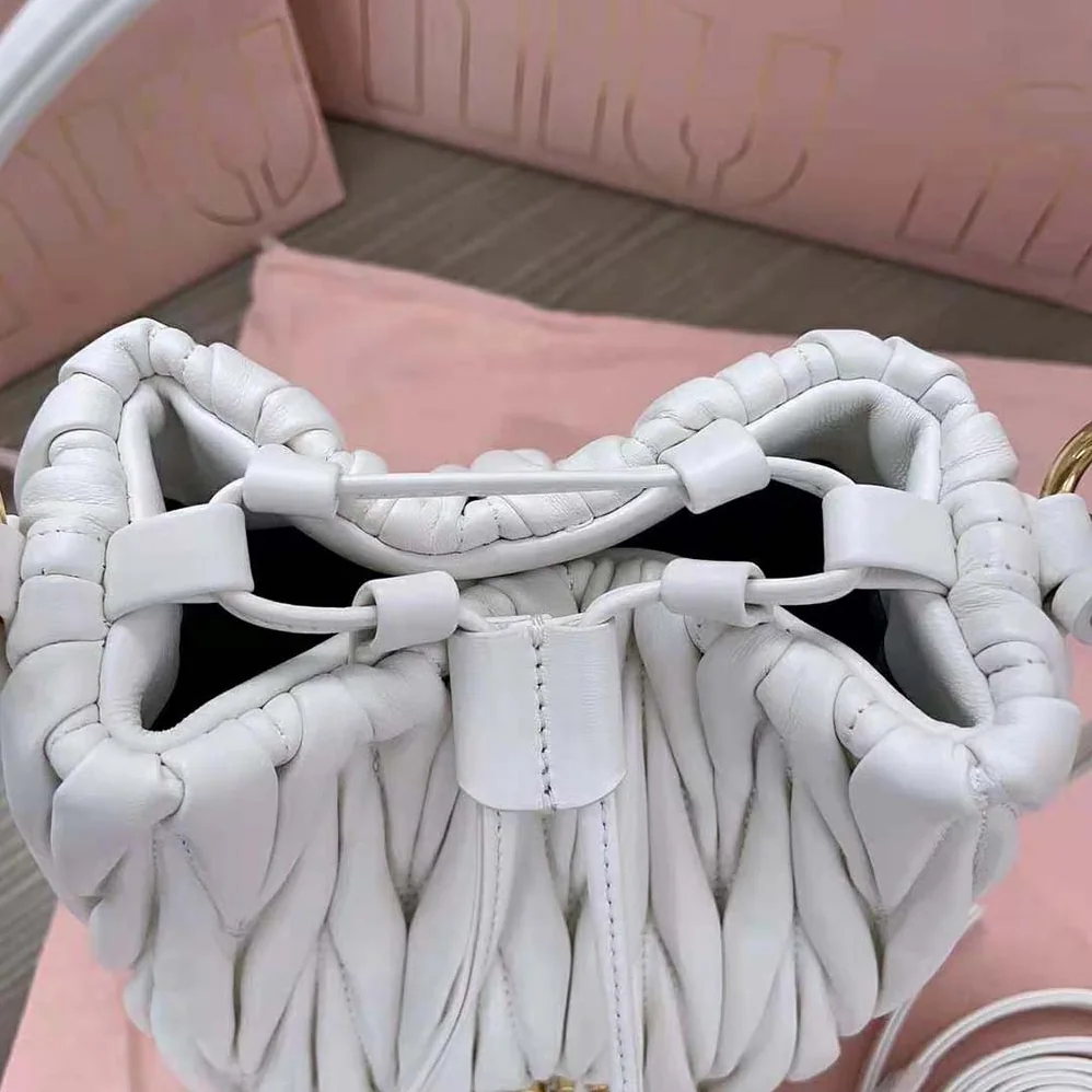 Miu Miu Matelassé Nappa Leather Bucket Bag for Women in White Miu Miu Matelassé Nappa Leather Bucket Bag for Women in White