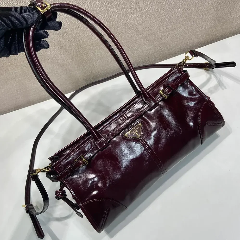 Prada Bonnie Medium Leather Handbag for Women in Maroon
