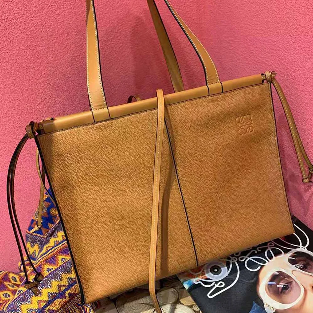 Loewe Small Cushion Tote Bag in Soft Grained Calfskin for Women in Brown