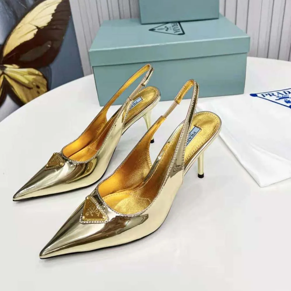 Prada Metallic Leather Slingback Pumps for Women in Gold