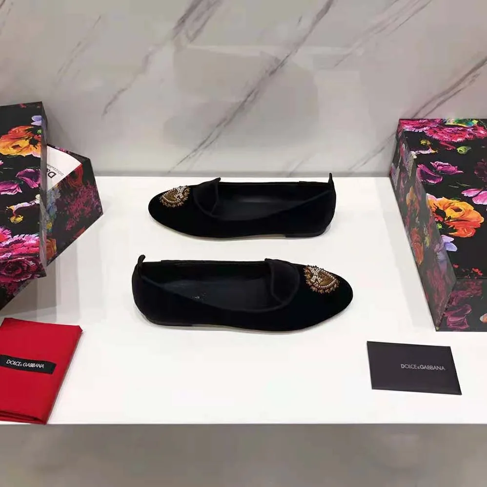 Dolce Gabbana D&G Velvet Devotion Slippers for Women in Black Dolce Gabbana D&G Velvet Devotion Slippers for Women in Black