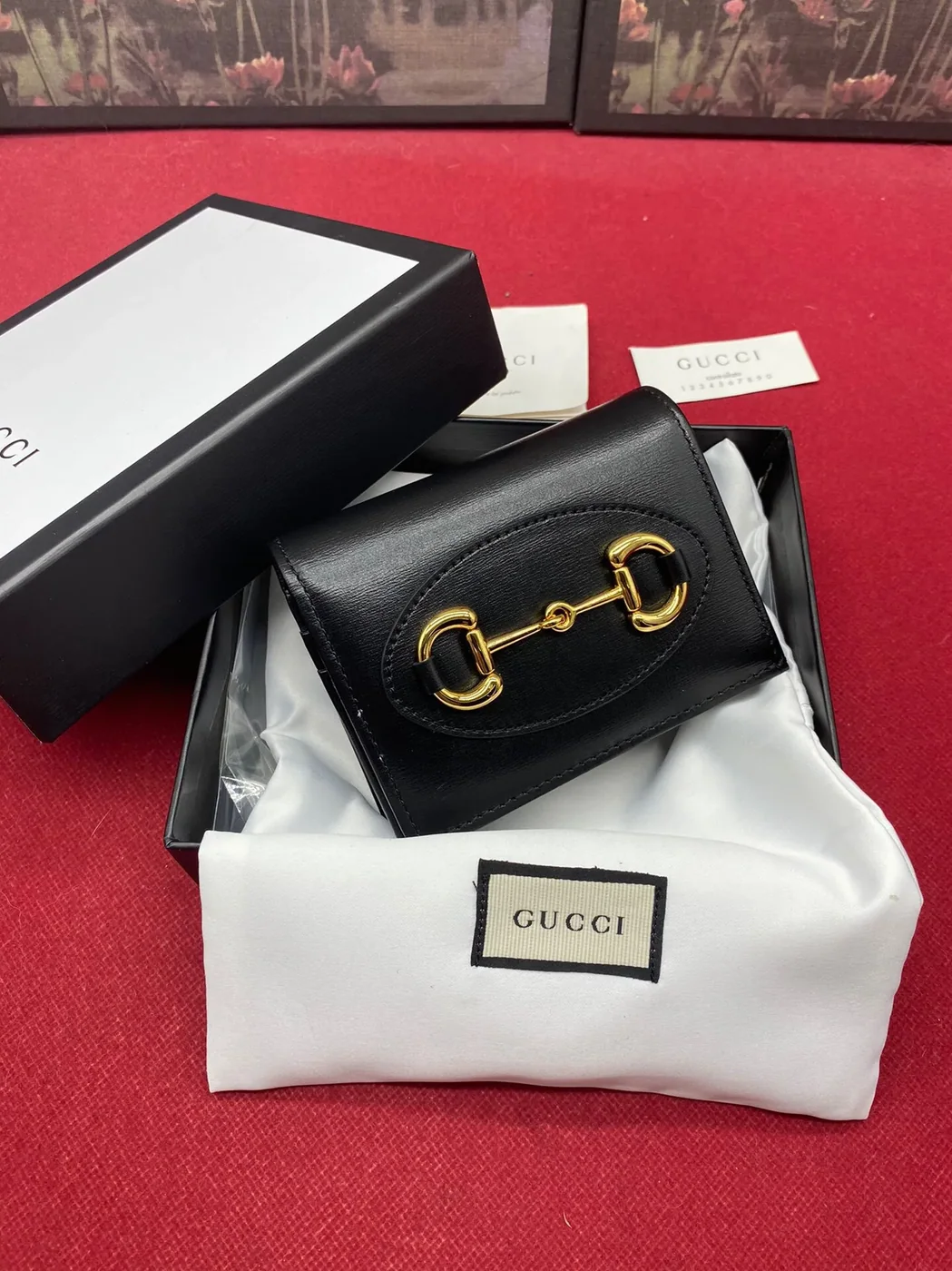 Gucci Horsebit 1955 Card Case Wallet Black Wallet / GG for Women Gucci Horsebit 1955 Card Case Wallet Black Wallet / GG for Women