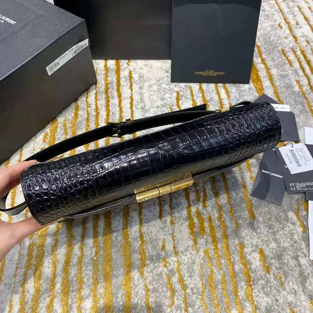 Saint Laurent YSL Manhattan Shoulder Bag in Crocodile for Women in Embossed Shiny Leather
