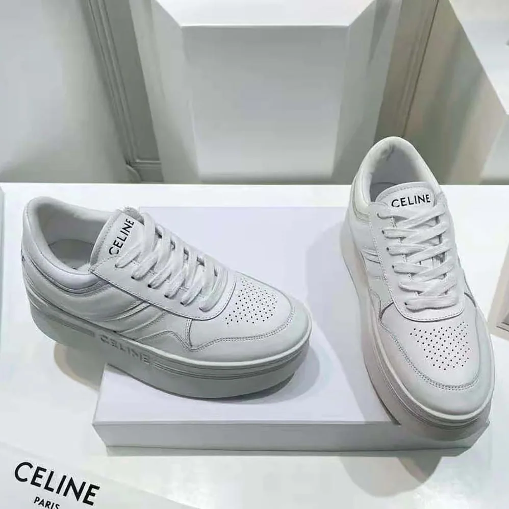 Celine Block Sneakers with Wedge Outsole in Calfskin for Women in White
