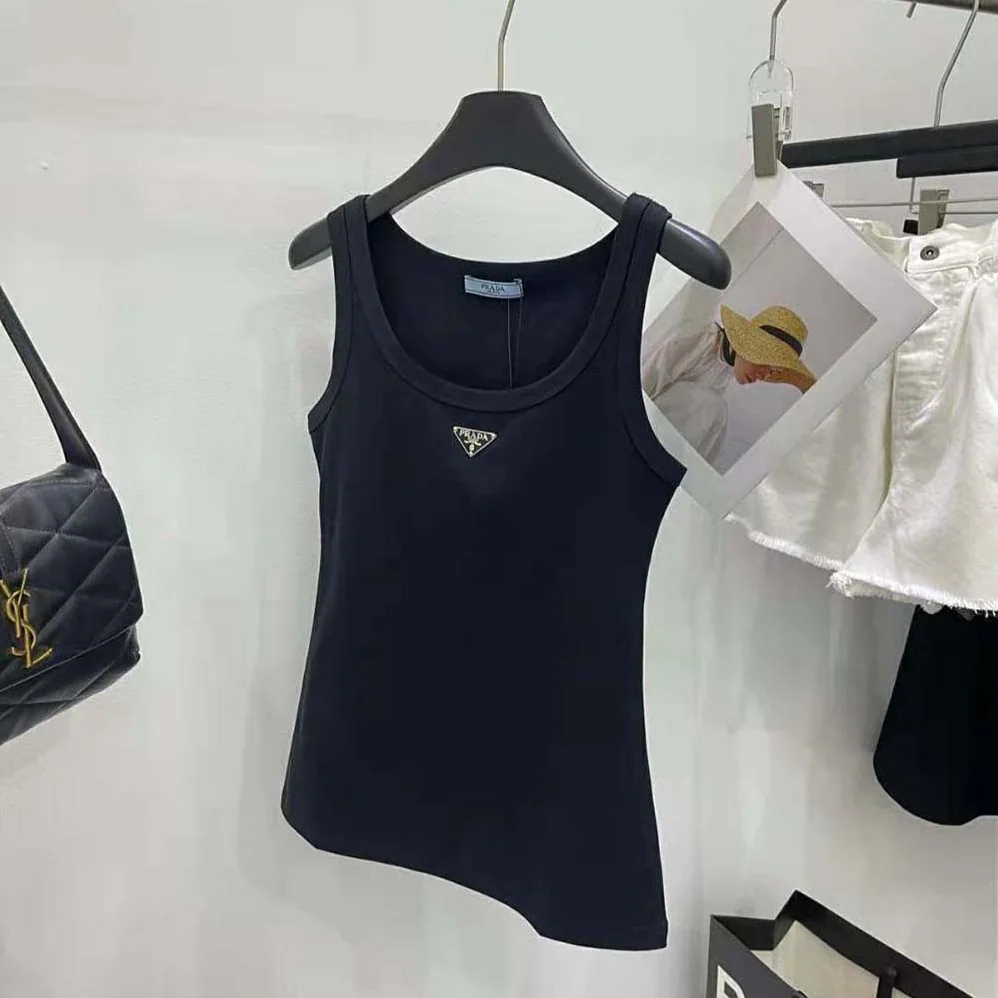 Prada Ribbed Knit Jersey Tank Top for Women in Black