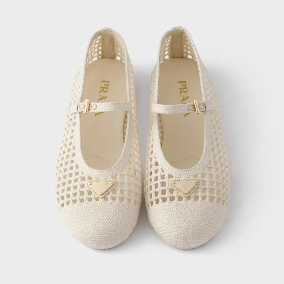 Prada Crochet Ballerinas Ivory 1F364O_2F46_F0304_F_005
