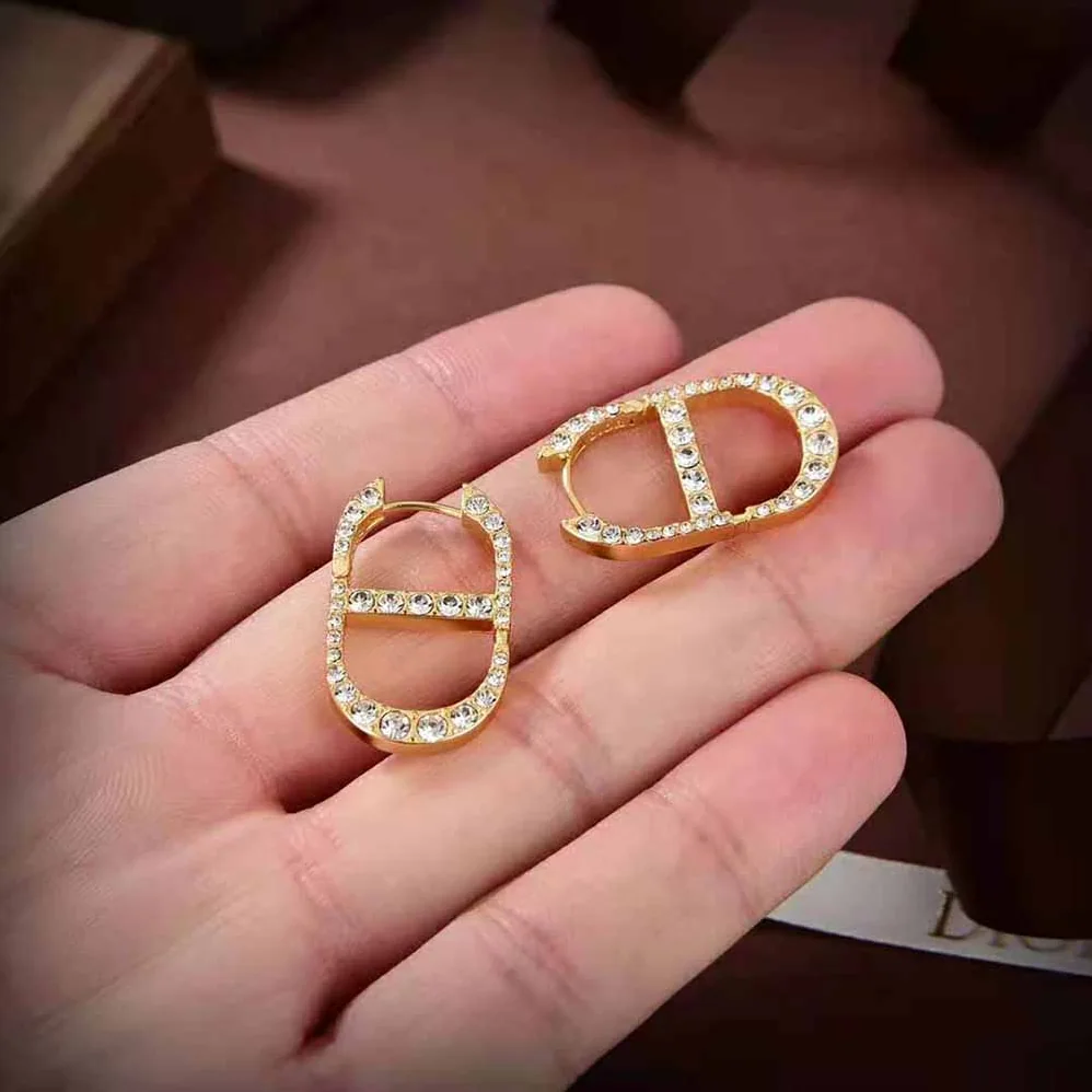 Dior 30 Montaigne Earrings Gold-Finish Metal and Silver for Women in Tone Crystals
