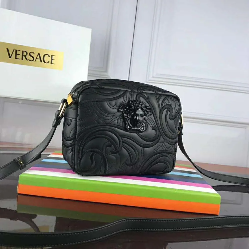 Versace Embroidered Baroque Shoulder Bag for Women in Black Versace Embroidered Baroque Shoulder Bag for Women in Black