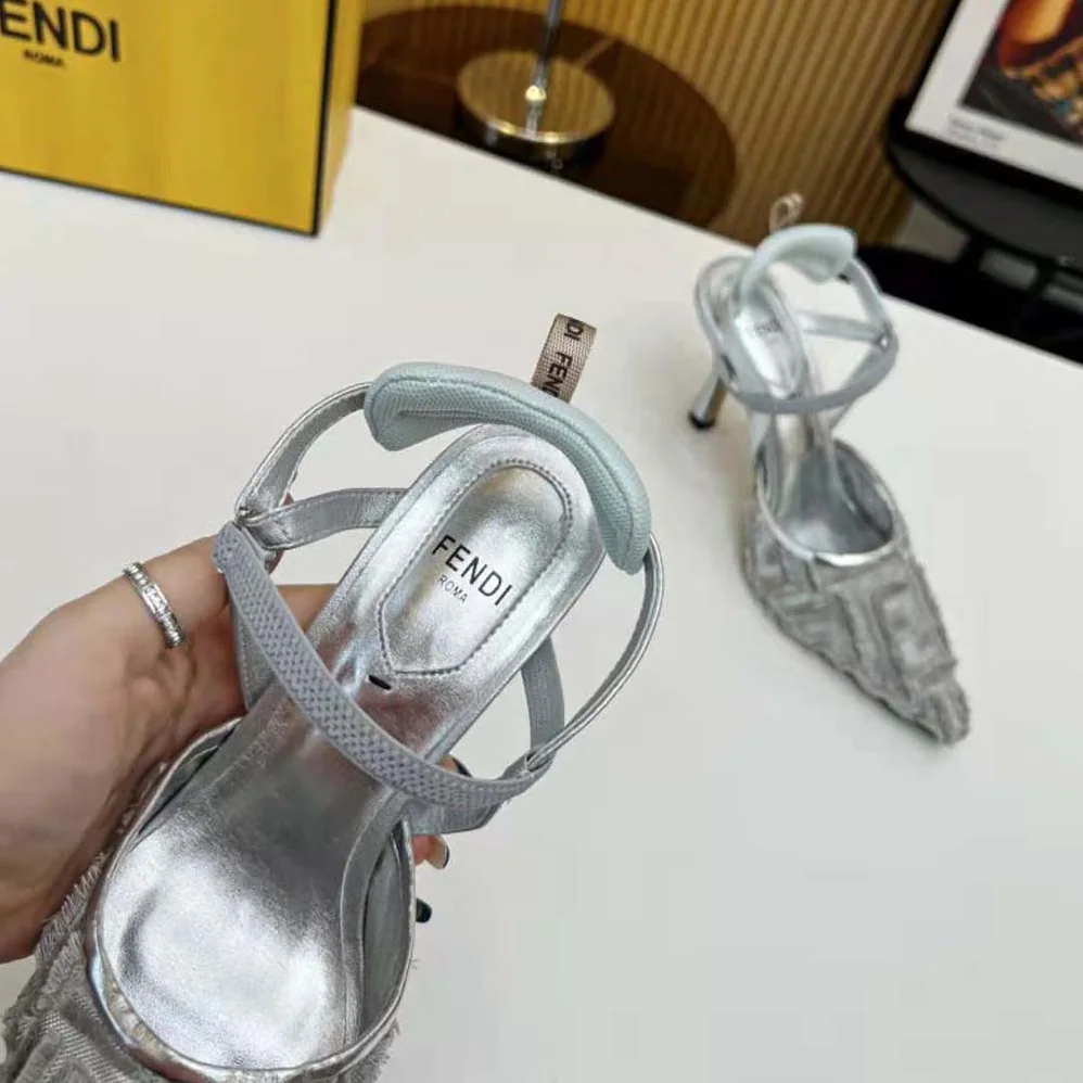 Fendi Colibrì Lite Silver Mesh High for Women in Heeled Slingbacks Fendi Colibrì Lite Silver Mesh High for Women in Heeled Slingbacks