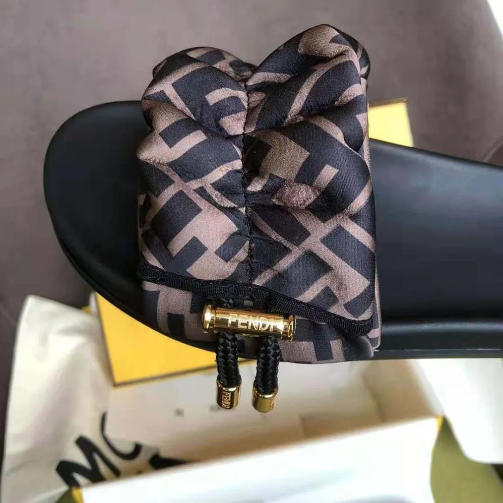 Fendi Vertigo Brown Satin Slides for Women