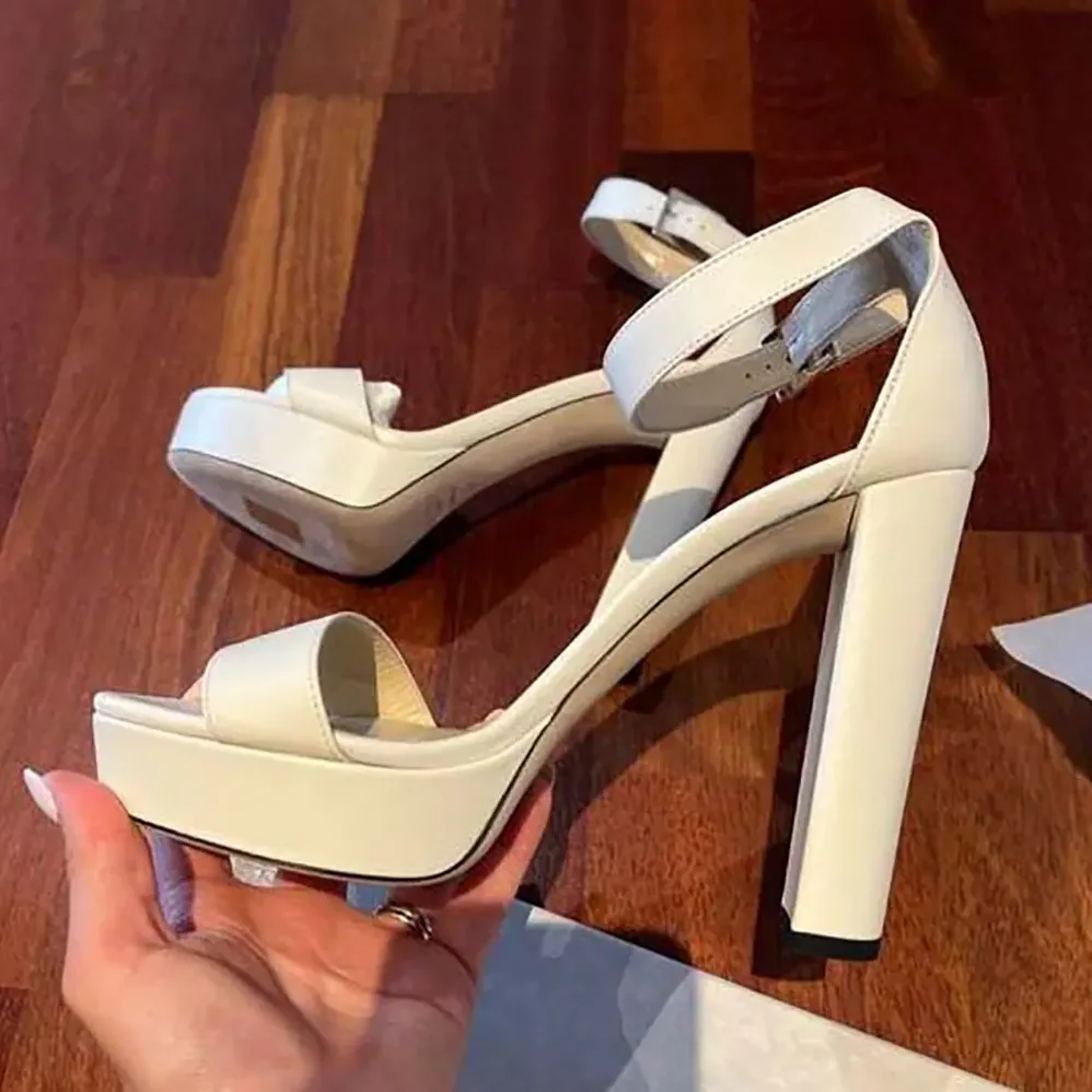 Jimmy Choo Isra 120 Leather Platform Sandals for Women in White