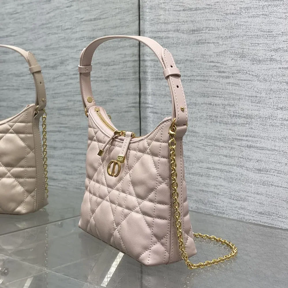 Dior Miss Caro Diorling Mini Bag with Chain Powder Pink Macrocannage Lambskin for Women