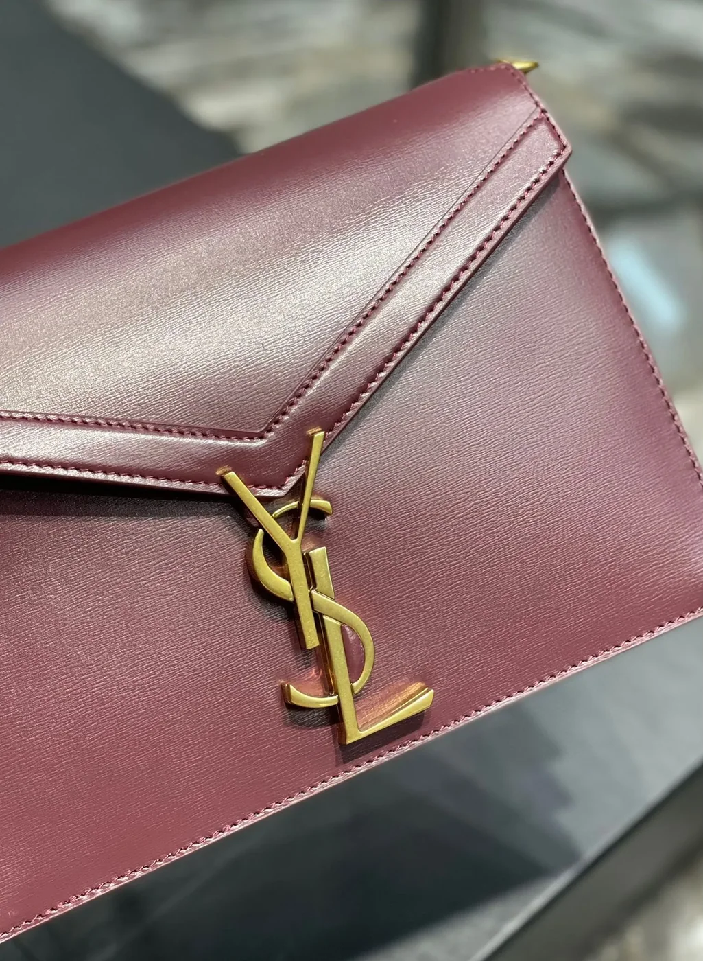 Saint Laurent Cassandra Medium Shoulder Bag in Burgundy Gold Hardware