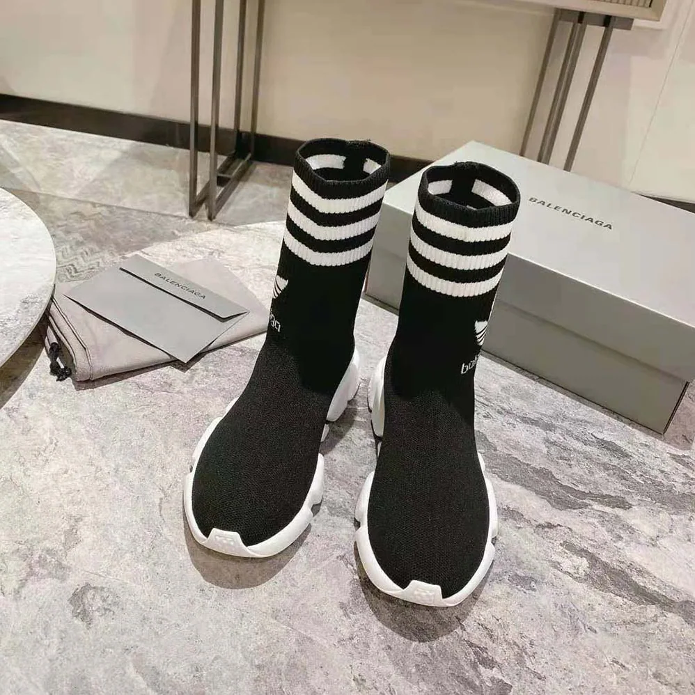 Balenciaga Adidas Speed Sneaker in Black Knit and White Sole Unit is Done in Collaboration with Adidas for Unisex