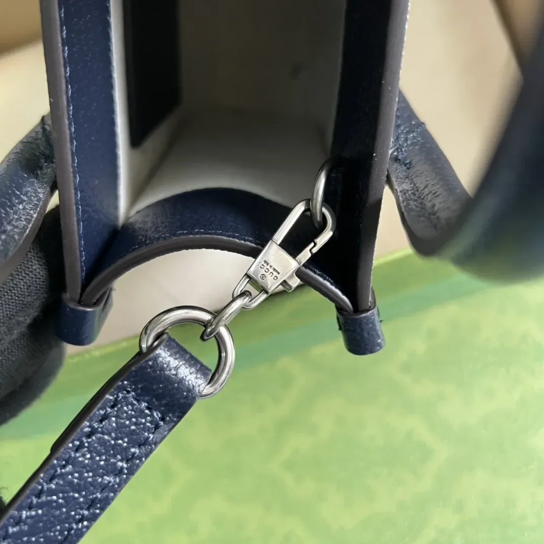 Gucci Mini Tote Bag With Interlocking G Beige And Blue GG Supreme Canvas /