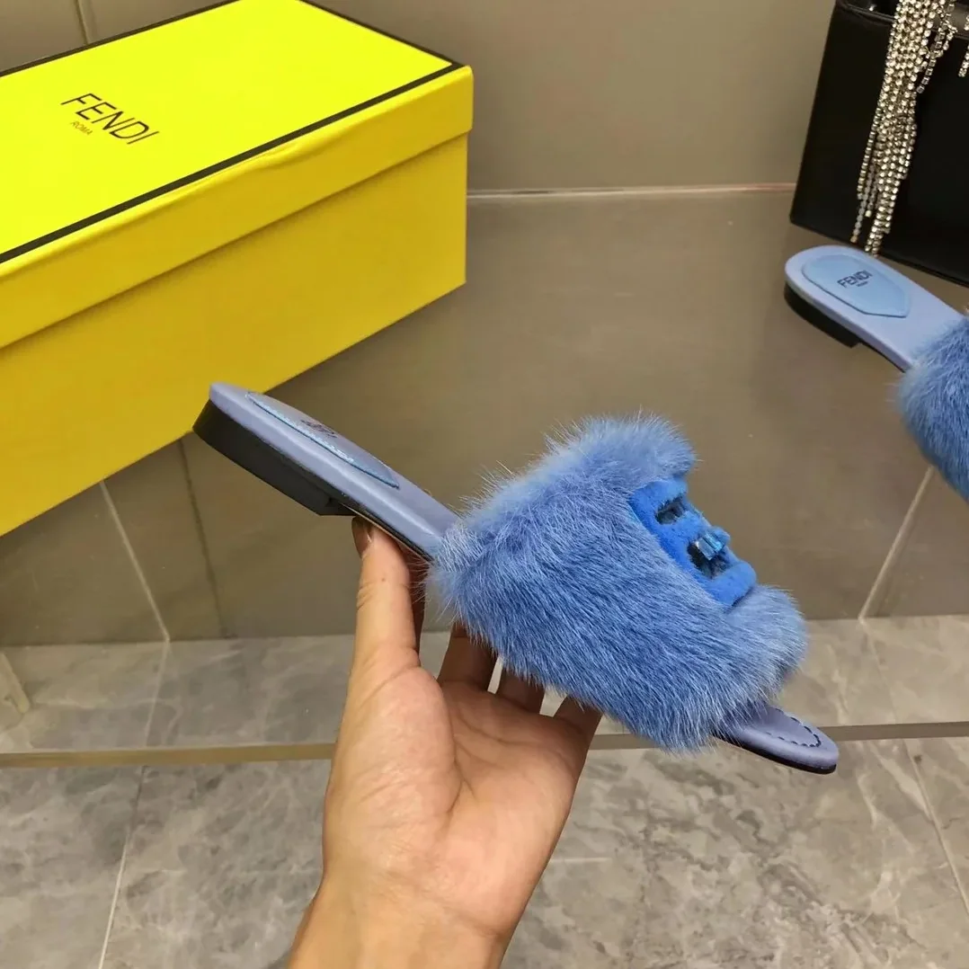 Fendi Blue Mink Slides