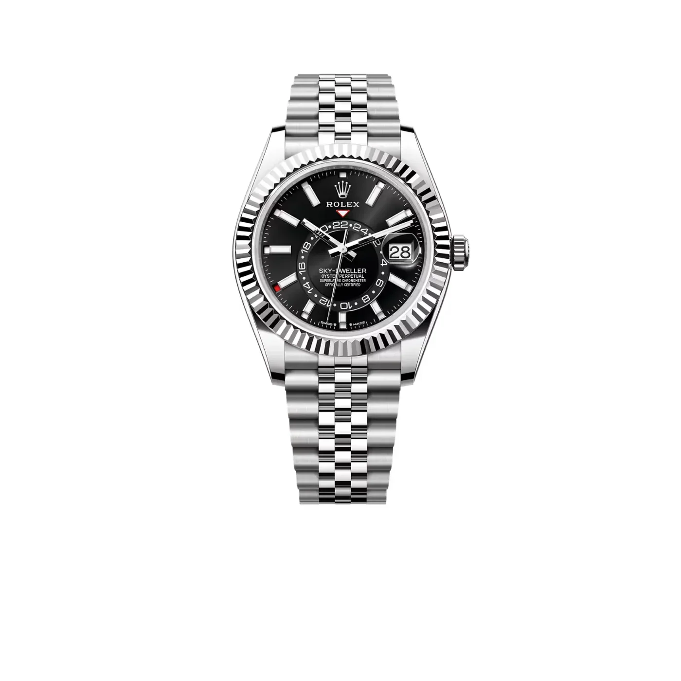 Rolex Sky Dweller Watch Silver Toned Bright Black Dial Rolex Sky Dweller Watch Silver Toned Bright Black Dial