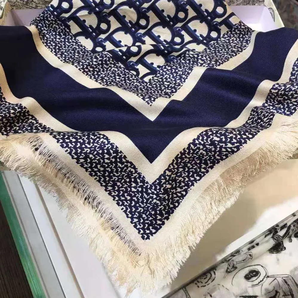 Dior Dior Oblique Square Scarf Navy Blue Silk Twill for Women