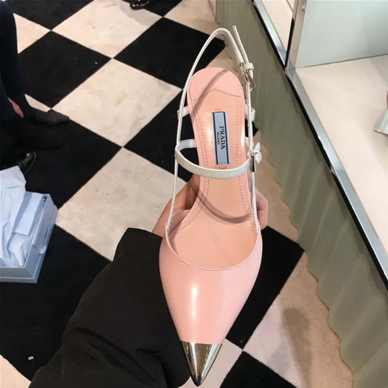 Prada Two-Tone Leather Pointy Toe Pumps Shoes Pink for Women Prada Two-Tone Leather Pointy Toe Pumps Shoes Pink for Women