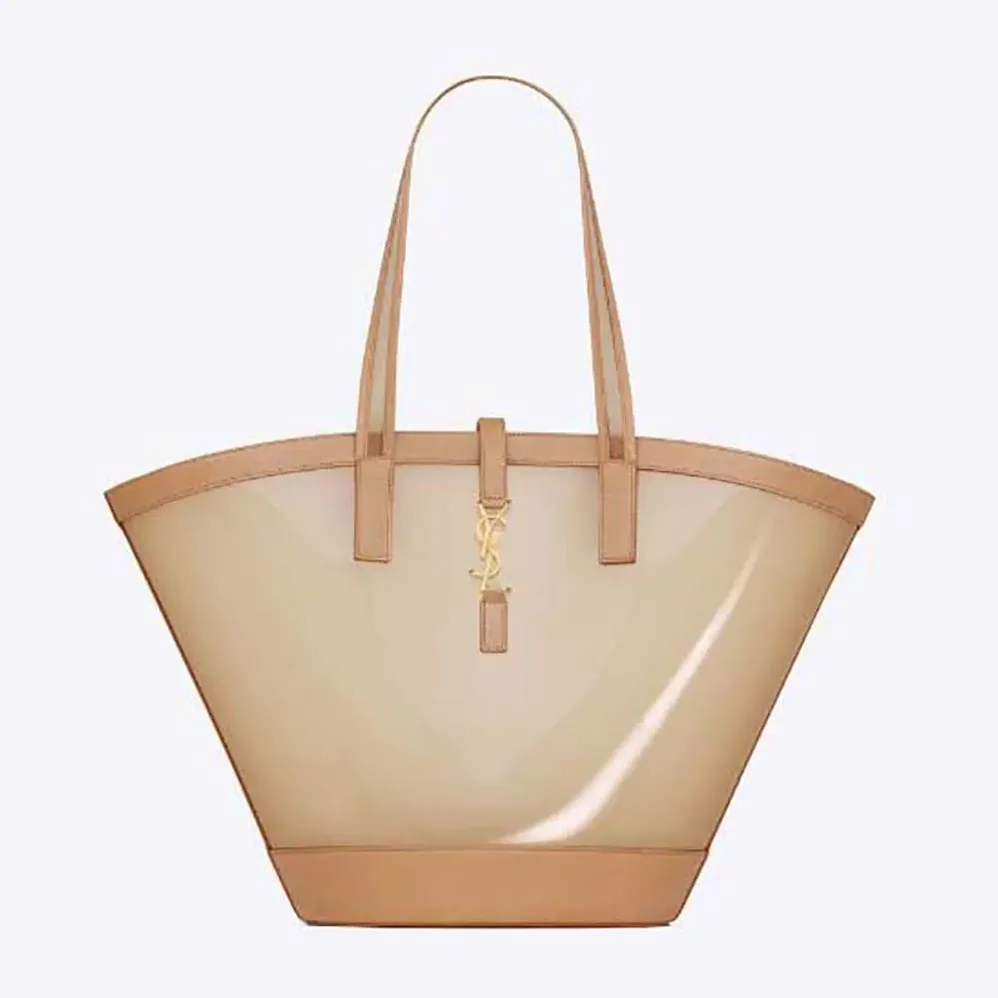 Saint Laurent YSL Panier Medium in Vinyl and Vegetable-tanned Leather for Women in Beige