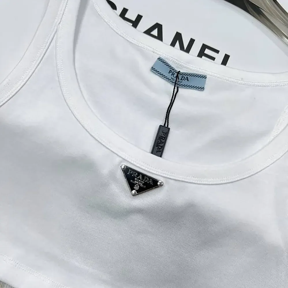 Prada Jersey Cropped Top for Women in White Prada Jersey Cropped Top for Women in White