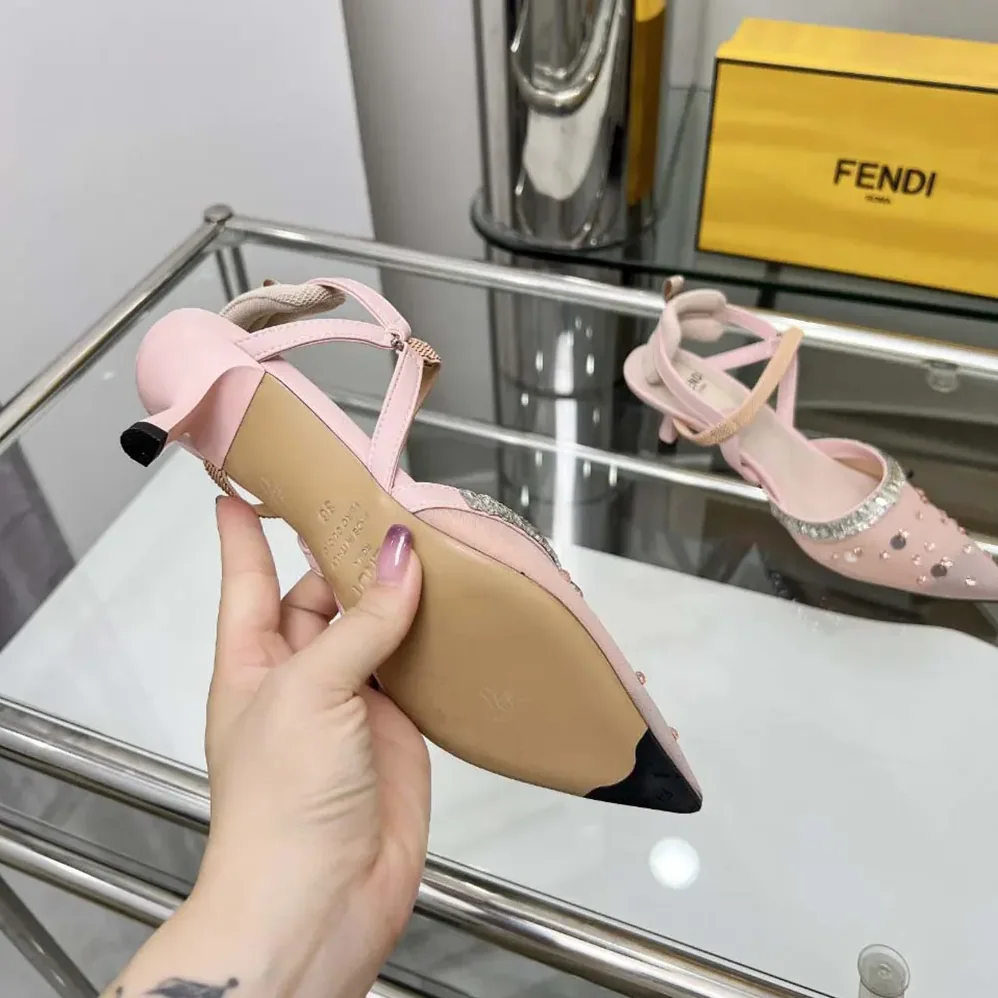 Fendi Colibrì Pink Mesh and Crystals High for Women in heeled Slingbacks