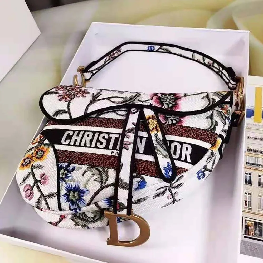 Dior Saddle Bag White Multicolor Dior Petites Fleurs Embroidery for Women Dior Saddle Bag White Multicolor Dior Petites Fleurs Embroidery for Women
