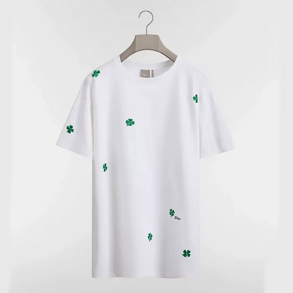Dior T-Shirt with Dior Clover Embroidery Relaxed Fit White Cotton Jersey for Women Dior T-Shirt with Dior Clover Embroidery Relaxed Fit White Cotton Jersey for Women