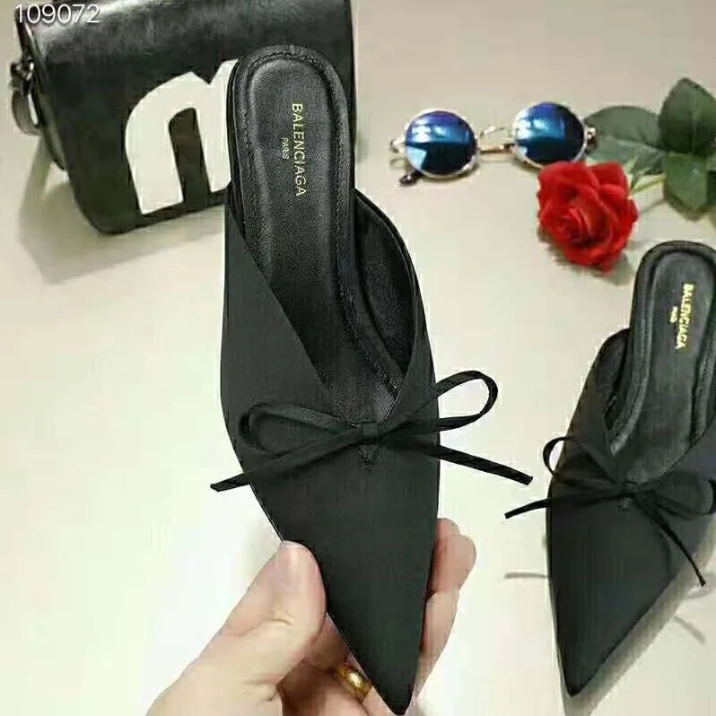 Balenciaga Knife Mules Pointed Toe Satin Mules for Women in Black