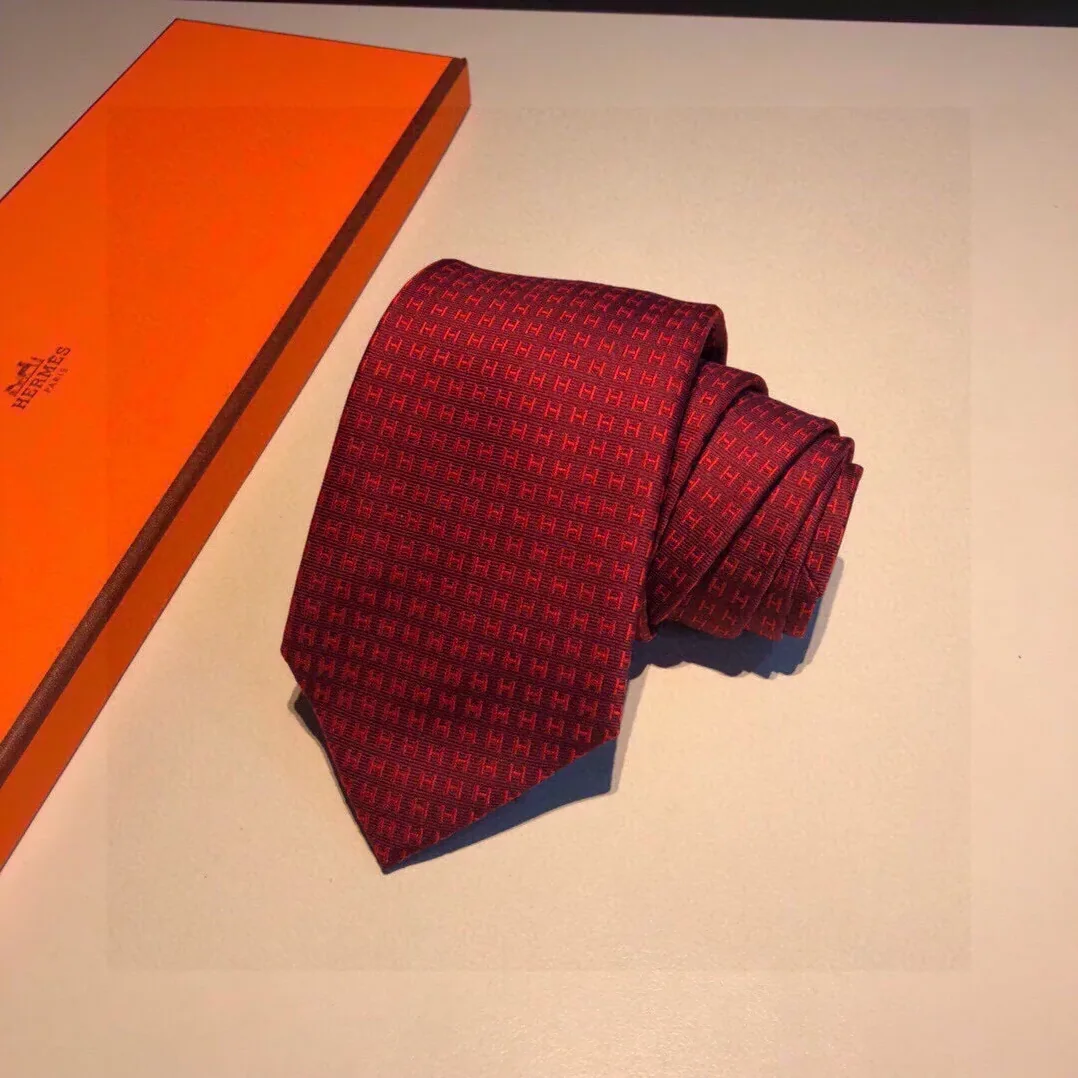 Hermes Faconnee H Tie Cardinal Hermes Tie 44 for Men