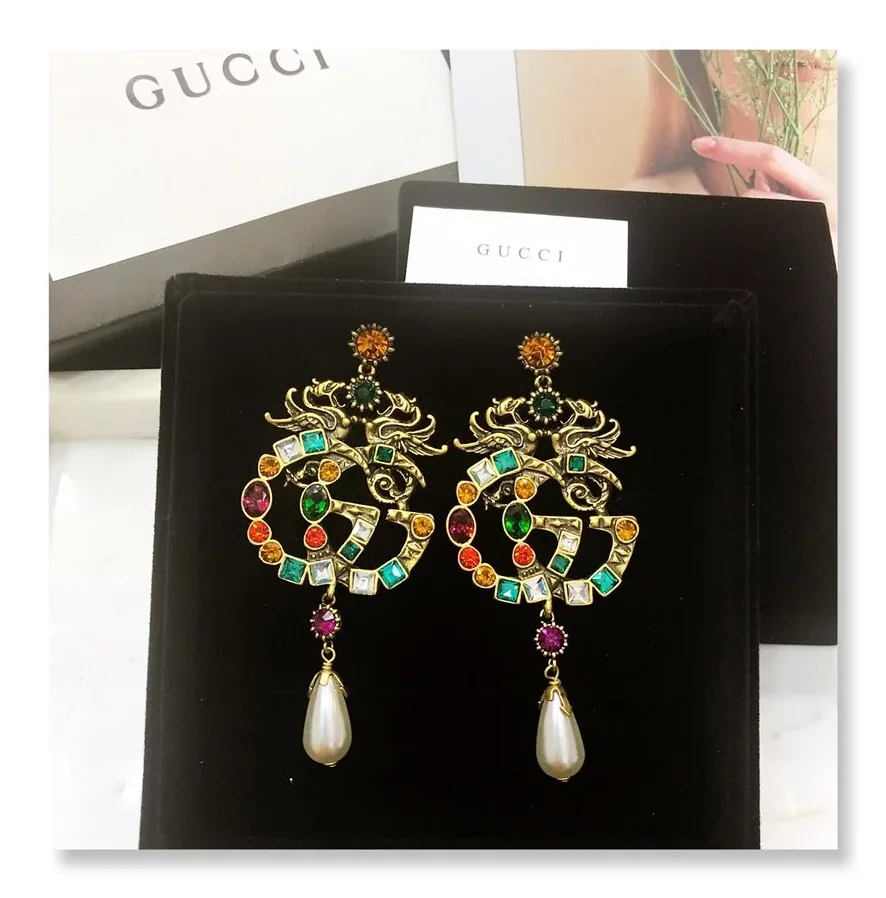 Gucci Attach Sparkling Stone Multicolor Earrings Gold Tone Gucci Attach Sparkling Stone Multicolor Earrings Gold Tone