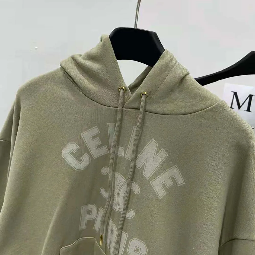 Celine Paris Loose Hoodie in Cotton Fleece for Men in Green Celine Paris Loose Hoodie in Cotton Fleece for Men in Green