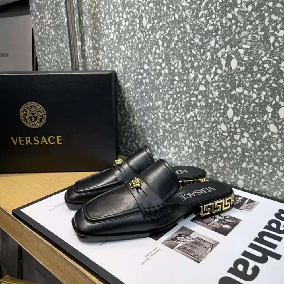 Versace La Medusa Loafers in Calf Leather for Women in Black Versace La Medusa Loafers in Calf Leather for Women in Black