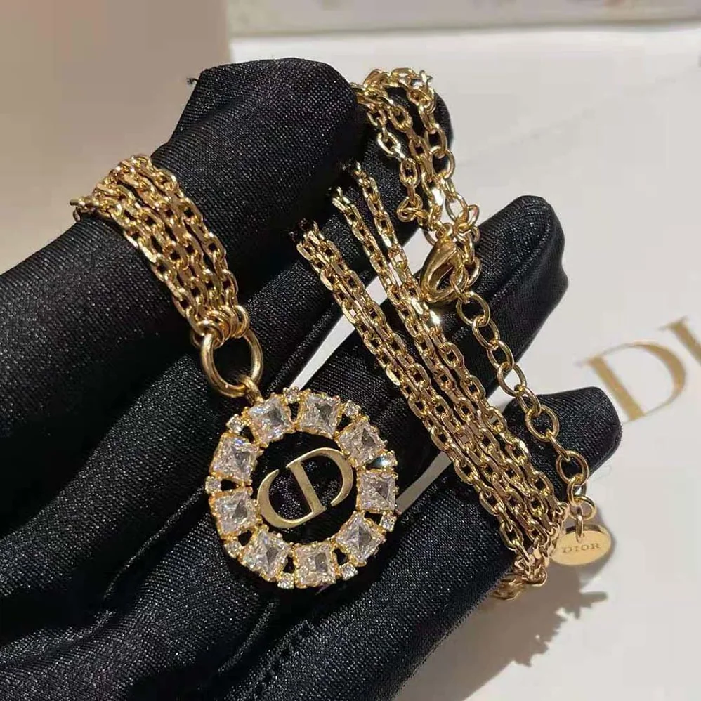 Dior Petit CD Necklace Gold-Finish Metal with White and Silver for Women in Tone Crystals