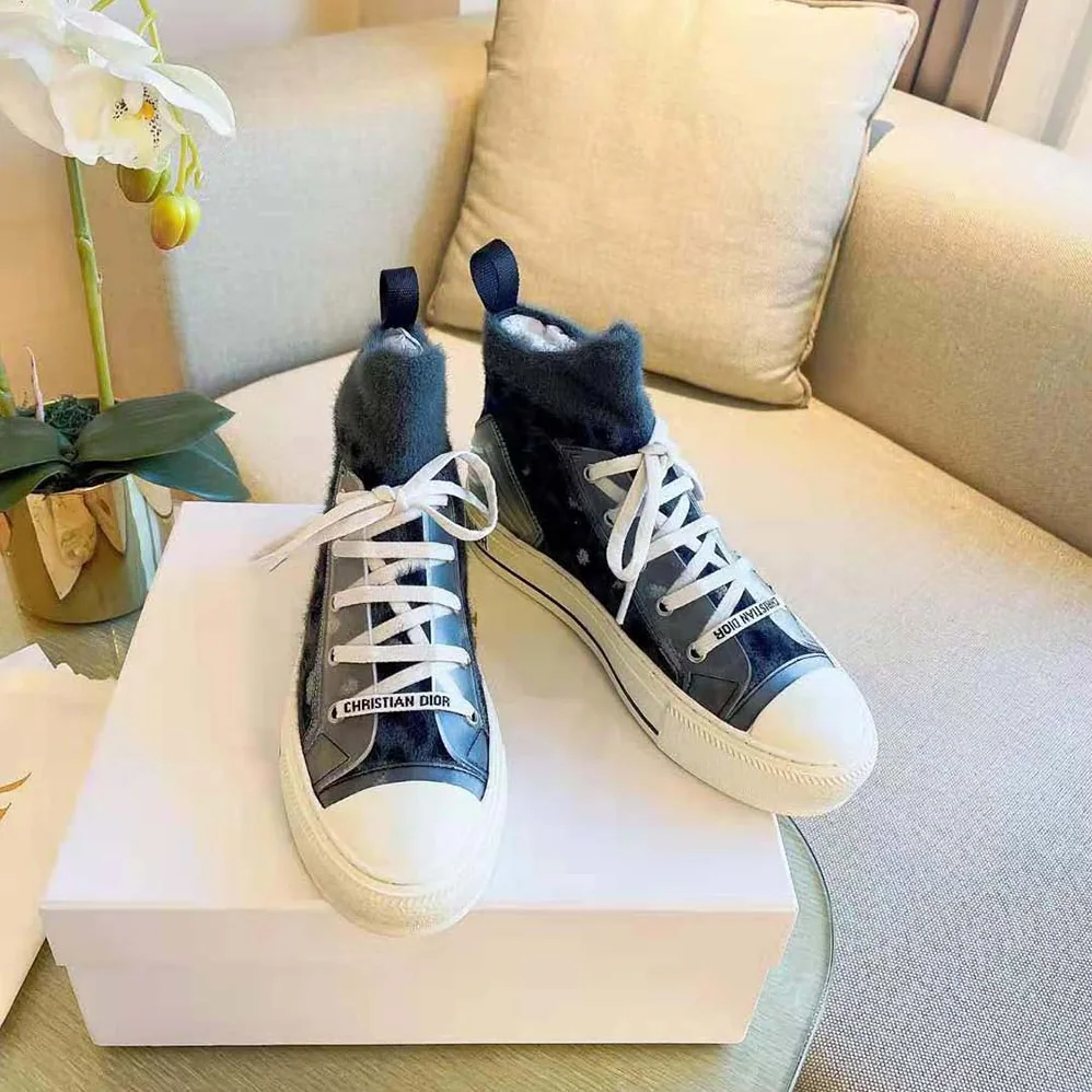 Dior Walk'n'Dior Sneaker Fur-Effect Knit with Gray Mizza Print for Women