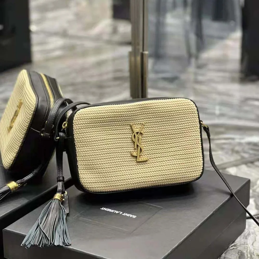 Saint Laurent YSL Lou Camera Bag in Raffia and Smooth Leather for Women