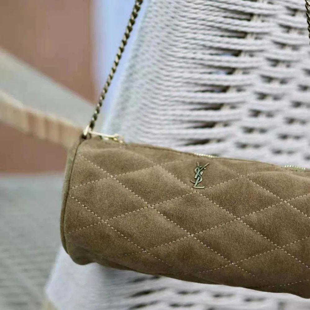 Saint Laurent YSL Sade Small Tube Bag in Quilted Suede for Women in Green