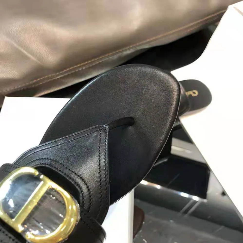 Dior 30 Montaigne Flat Thong Black Calfskin for Women Dior 30 Montaigne Flat Thong Black Calfskin for Women