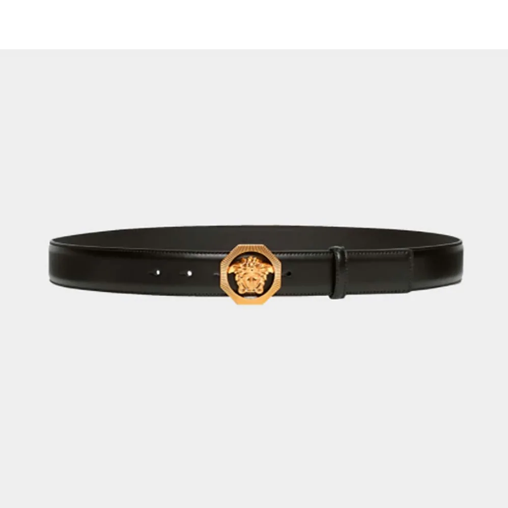 Versace Octagonal Medusa Leather Belt for Men in Black