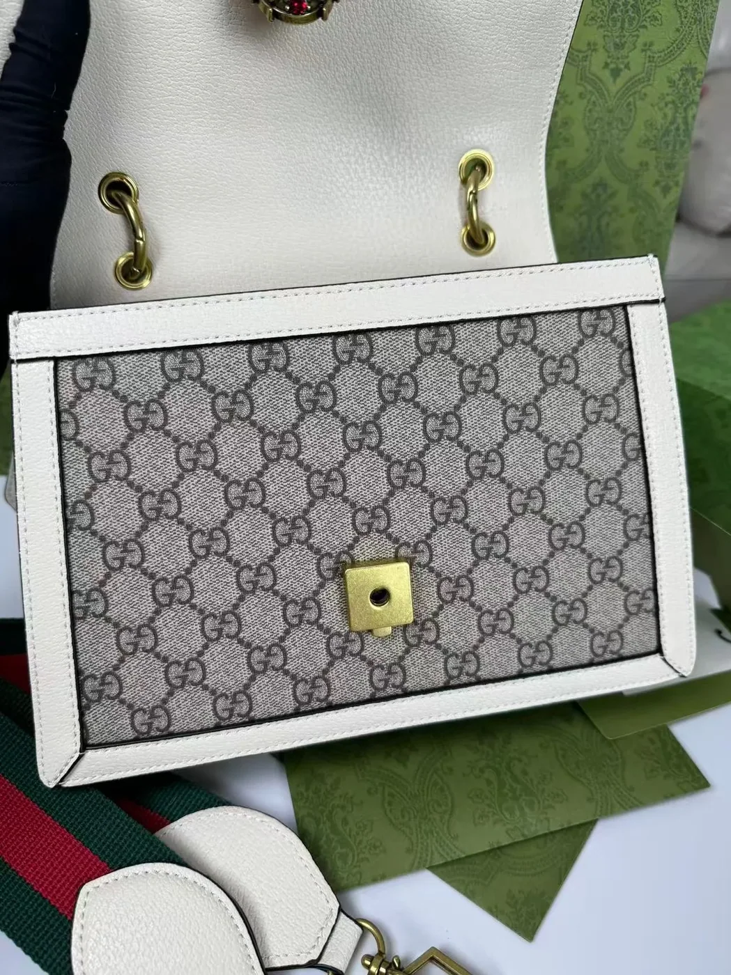 Gucci Queen Margaret GG Small Top Handle Bag / Beige And Ebony GG Supreme Canvas