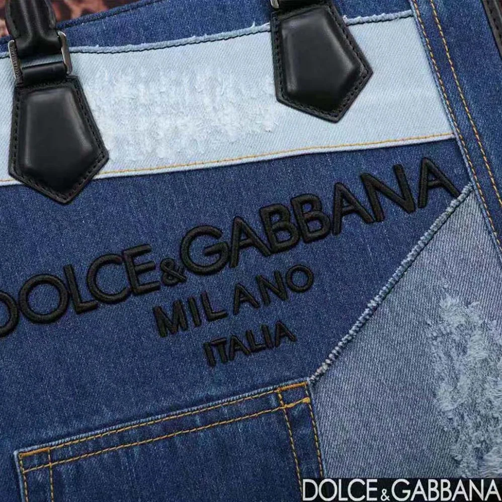 Dolce Gabbana D&G Denim Shopper with Embroidered Logo for Women