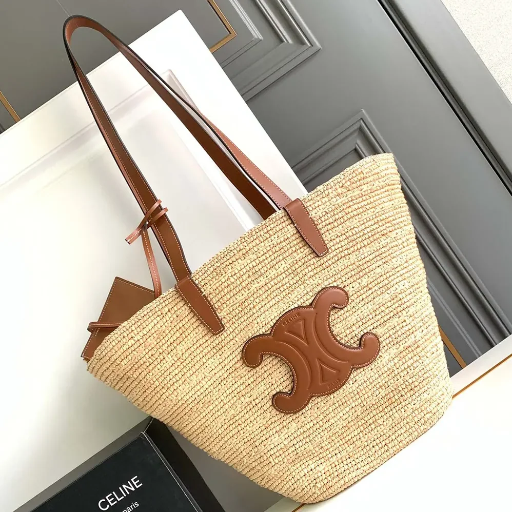 Celine Medium Supple Celine Classic Panier In Raffia And Calfskin for Women Celine Medium Supple Celine Classic Panier In Raffia And Calfskin for Women