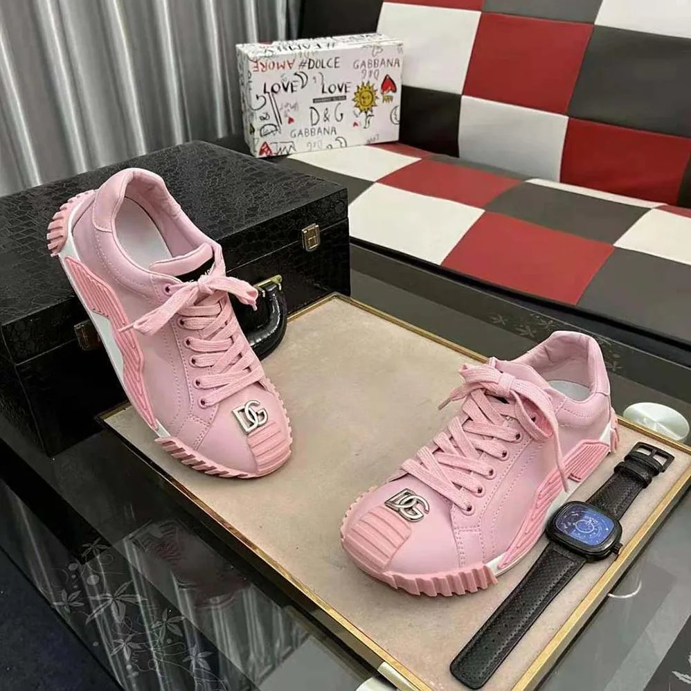 Dolce Gabbana D&G Calfskin NS1 Sneakers with DG Logo for Unisex in Pink Dolce Gabbana D&G Calfskin NS1 Sneakers with DG Logo for Unisex in Pink